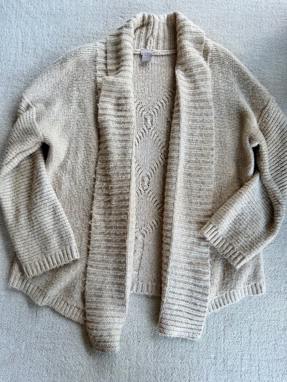Chico’s 1 Cozy Open-Front Shawl Collar Sweater Cardigan - Cream